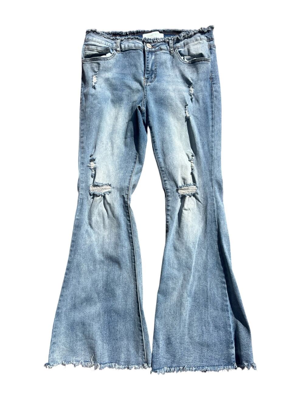 GOGO JEANS Light Wash Distressed Super Flare Jeans Size 15/32